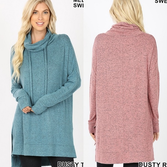 ✔CLEARANCE! Teal cowl neck drawstring tunic - Picture 2 of 3